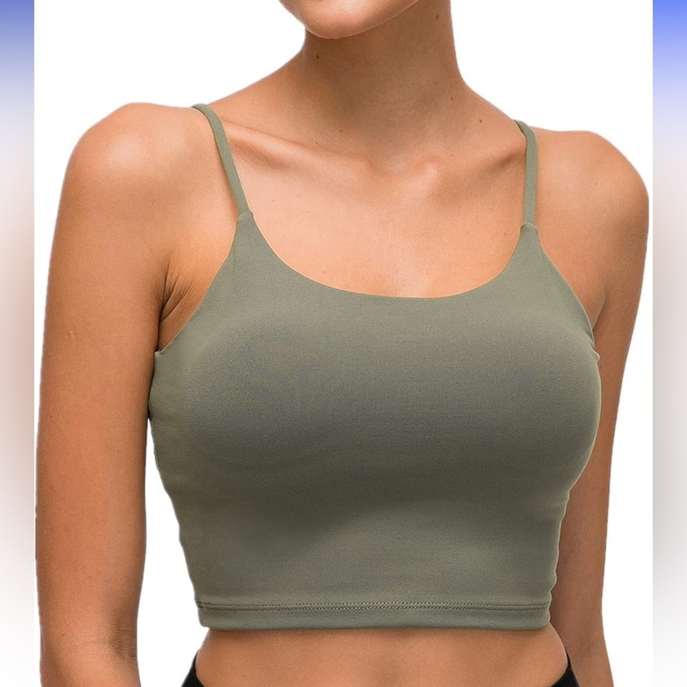 Olive Green Women's Crop Top with Padding (M) MINOR DEODORANT STAINS